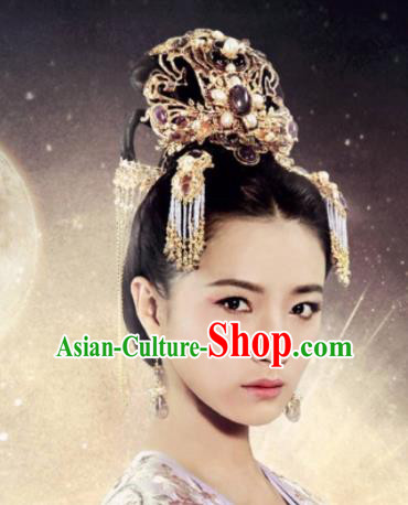 Chinese Ancient Imperial Consort Hair Accessories Tang Dynasty Phoenix Coronet Hairpins for Women