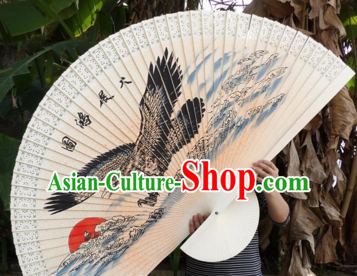 Chinese Traditional Wood Fans Decoration Crafts Handmade Printing Eagle Folding Fans