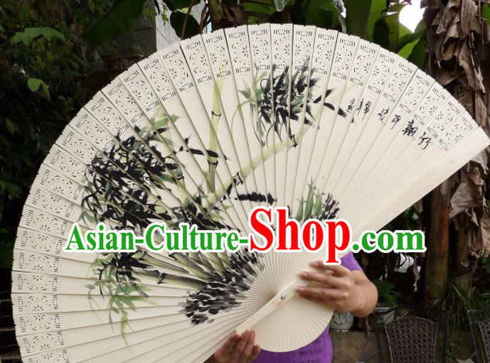 Chinese Traditional Handmade Wood Fans Decoration Crafts Printing Bamboo Folding Fans