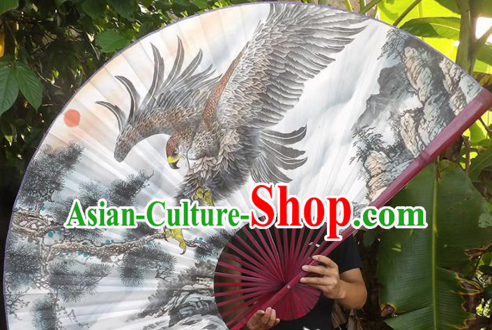 Chinese Traditional Crafts Red Frame Folding Fans Ink Painting Eagle Paper Fans