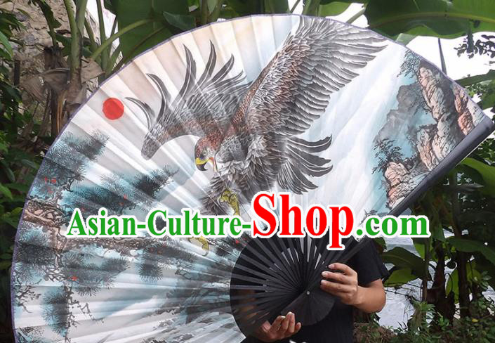Chinese Traditional Crafts Black Frame Folding Fans Ink Painting Eagle Paper Fans
