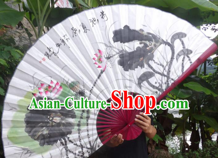 Chinese Traditional Fans Decoration Crafts Ink Painting Lotus Folding Fans Paper Fans