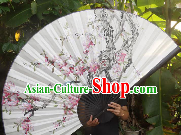 Chinese Traditional Fans Decoration Crafts Black Frame Painting Peach Blossom Folding Fans Paper Fans