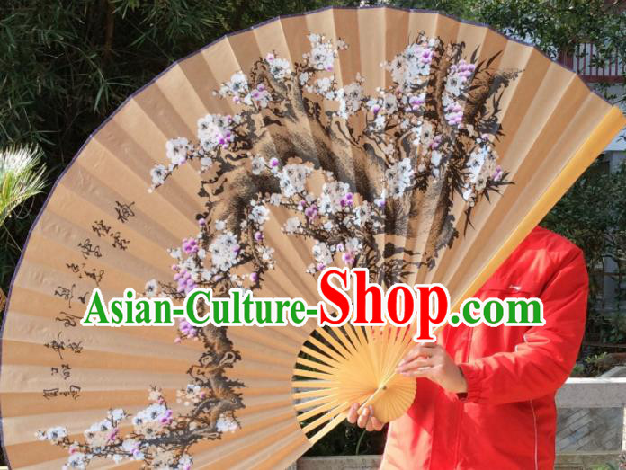 Chinese Traditional Handmade Paper Fans Decoration Crafts Ink Painting Plum Blossom Wood Frame Folding Fans