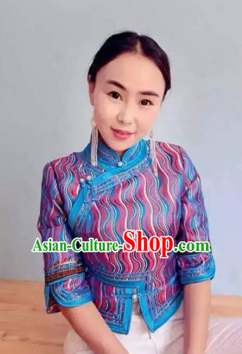Chinese Mongol Minority Ethnic Costume Traditional Mongolian Purple Blouse for Women