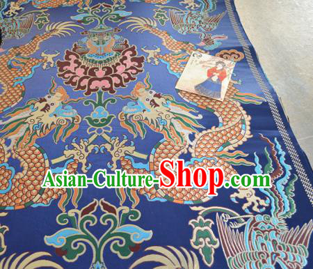Asian Chinese Traditional Dragons Pattern Design Royalblue Brocade Fabric Silk Fabric Chinese Fabric Material