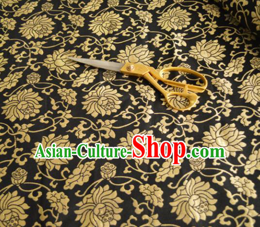 Asian Chinese Traditional Lotus Pattern Design Black Brocade Fabric Silk Fabric Chinese Fabric Material