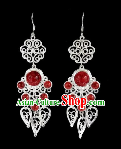 Chinese Ethnic Jewelry Accessories Mongolian Minority Nationality Red Beads Earrings for Women