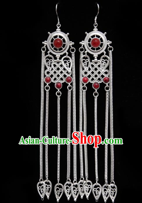 Chinese Traditional Ethnic Jewelry Accessories Mongolian Red Gems Earrings for Women
