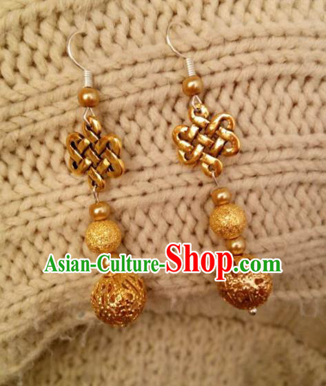 Chinese Traditional Ethnic Eardrop Jewelry Accessories Mongolian Golden Earrings for Women