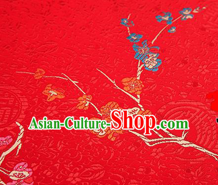 Asian Chinese Red Brocade Fabric Traditional Plum Blossom Pattern Design Satin Tang Suit Silk Fabric Material