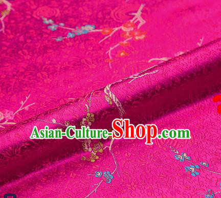 Asian Chinese Rosy Brocade Fabric Traditional Plum Blossom Pattern Design Satin Tang Suit Silk Fabric Material