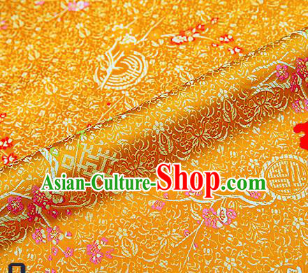 Asian Chinese Golden Brocade Fabric Traditional Plum Blossom Pattern Design Satin Tang Suit Silk Fabric Material