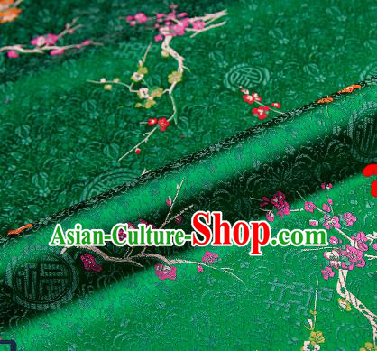 Asian Chinese Green Brocade Fabric Traditional Plum Blossom Pattern Design Satin Tang Suit Silk Fabric Material