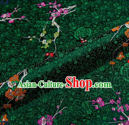 Asian Chinese Atrovirens Brocade Fabric Traditional Plum Blossom Pattern Design Satin Tang Suit Silk Fabric Material