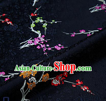 Asian Chinese Black Brocade Fabric Traditional Plum Blossom Pattern Design Satin Tang Suit Silk Fabric Material