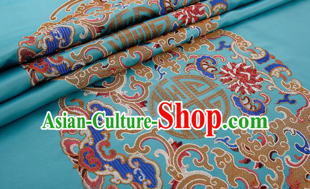 Asian Chinese Blue Brocade Fabric Traditional Pattern Design Satin Pillow Silk Fabric Material