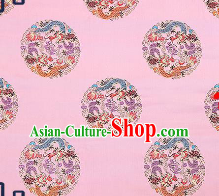 Traditional Chinese Pink Brocade Fabric Asian Dragons Pattern Design Satin Cushion Silk Fabric Material