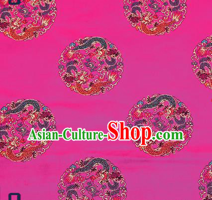 Traditional Chinese Rosy Brocade Fabric Asian Dragons Pattern Design Satin Cushion Silk Fabric Material