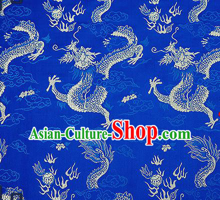 Chinese Traditional Blue Brocade Fabric Asian Dragons Pattern Design Satin Tang Suit Silk Fabric Material