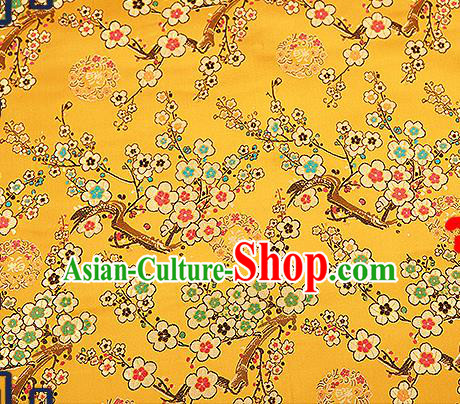 Chinese Traditional Golden Brocade Fabric Classical Plum Blossom Pattern Design Satin Tang Suit Silk Fabric Material