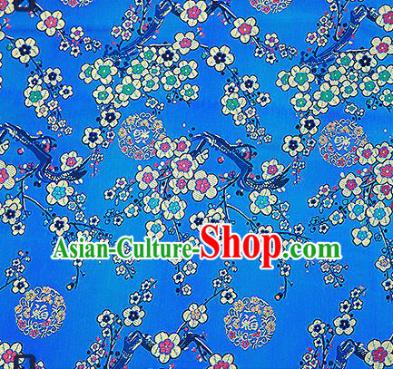Chinese Traditional Blue Brocade Fabric Classical Plum Blossom Pattern Design Satin Tang Suit Silk Fabric Material
