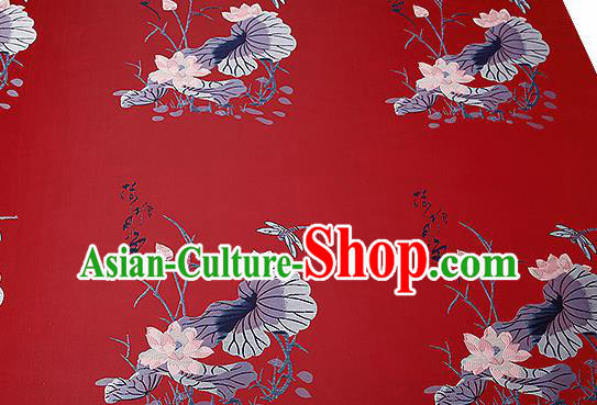 Chinese Traditional Red Brocade Fabric Asian Embroidery Lotus Pattern Design Satin Cushion Silk Fabric Material