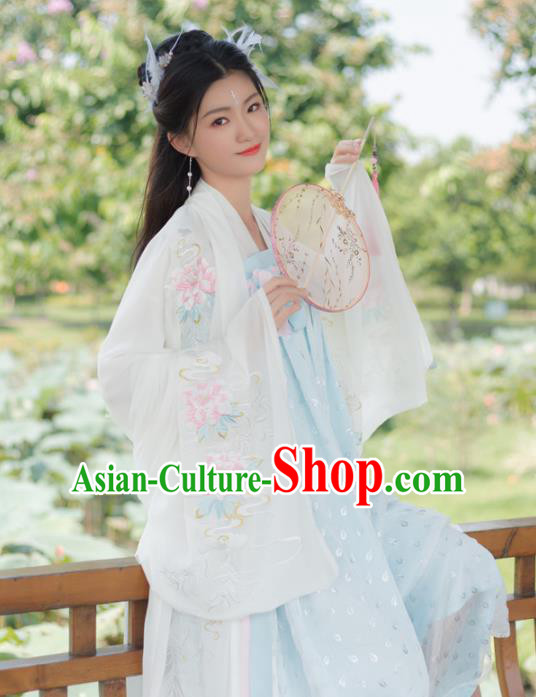 Traditional Chinese Ancient Peri Princess Embroidered Hanfu Dress Tang Dynasty Historical Costumes for Women
