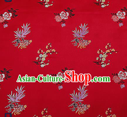 Chinese Traditional Wine Red Brocade Fabric Classical Plum Blossom Orchid Bamboo Chrysanthemum Pattern Design Satin Tang Suit Silk Fabric Material