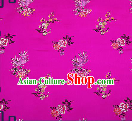 Chinese Traditional Rosy Brocade Fabric Classical Plum Blossom Orchid Bamboo Chrysanthemum Pattern Design Satin Tang Suit Silk Fabric Material