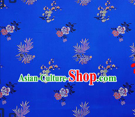 Chinese Traditional Royalblue Brocade Fabric Classical Plum Blossom Orchid Bamboo Chrysanthemum Pattern Design Satin Tang Suit Silk Fabric Material