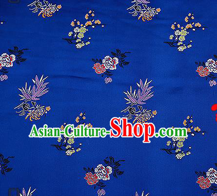 Chinese Traditional Navy Brocade Fabric Classical Plum Blossom Orchid Bamboo Chrysanthemum Pattern Design Satin Tang Suit Silk Fabric Material