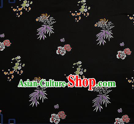 Chinese Traditional Black Brocade Fabric Classical Plum Blossom Orchid Bamboo Chrysanthemum Pattern Design Satin Tang Suit Silk Fabric Material