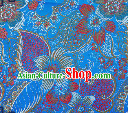 Chinese Traditional Blue Brocade Fabric Classical Palace Flowers Pattern Design Satin Tang Suit Silk Fabric Material