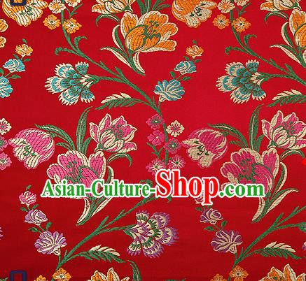 Traditional Chinese Purplish Red Brocade Drapery Classical Tulipa Pattern Design Satin Cheongsam Silk Fabric Material