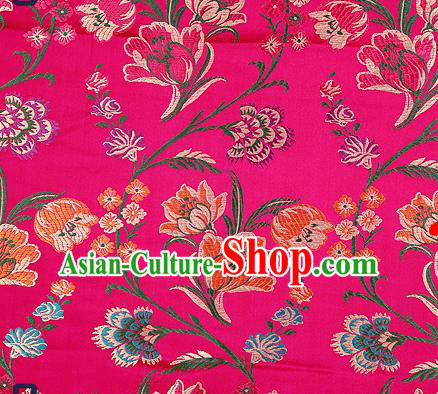 Traditional Chinese Rosy Brocade Drapery Classical Tulipa Pattern Design Satin Cheongsam Silk Fabric Material