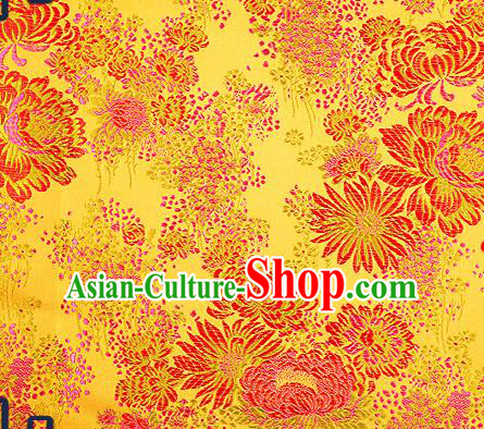 Traditional Chinese Golden Brocade Drapery Classical Fireworks Pattern Design Satin Table Flag Silk Fabric Material