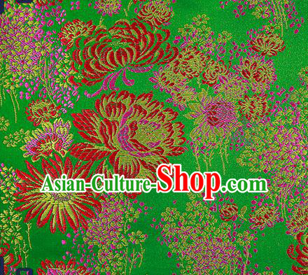 Traditional Chinese Green Brocade Drapery Classical Fireworks Pattern Design Satin Table Flag Silk Fabric Material