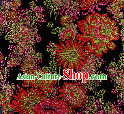 Traditional Chinese Black Brocade Drapery Classical Fireworks Pattern Design Satin Table Flag Silk Fabric Material