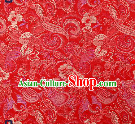 Traditional Chinese Red Brocade Drapery Classical Butterfly Peony Pattern Design Satin Cheongsam Silk Fabric Material