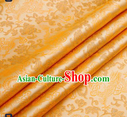 Traditional Chinese Light Golden Satin Brocade Drapery Classical Dragons Pattern Design Qipao Silk Fabric Material