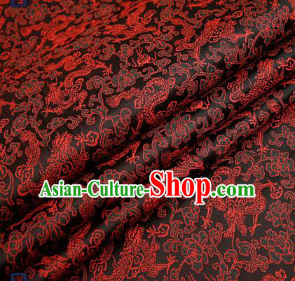 Traditional Chinese Black Satin Brocade Drapery Classical Dragons Pattern Design Qipao Silk Fabric Material
