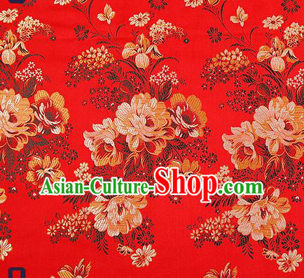 Traditional Chinese Red Satin Brocade Drapery Classical Peony Pattern Design Qipao Silk Fabric Material