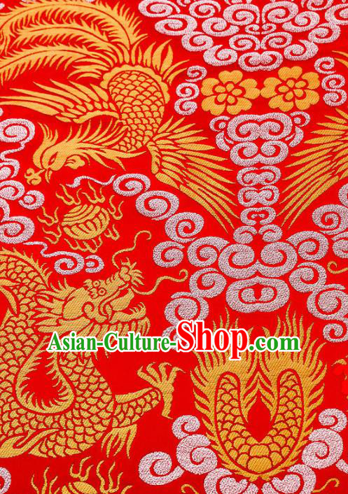Asian Chinese Traditional Fabric Red Brocade Silk Material Classical Dragon Phoenix Pattern Design Satin Drapery