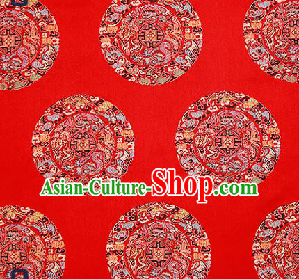 Asian Chinese Traditional Fabric Tang Suit Red Brocade Silk Material Classical Dragons Pattern Design Satin Drapery