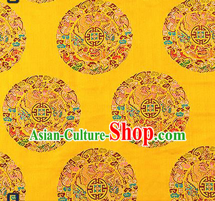 Asian Chinese Traditional Fabric Tang Suit Yellow Brocade Silk Material Classical Dragons Pattern Design Satin Drapery