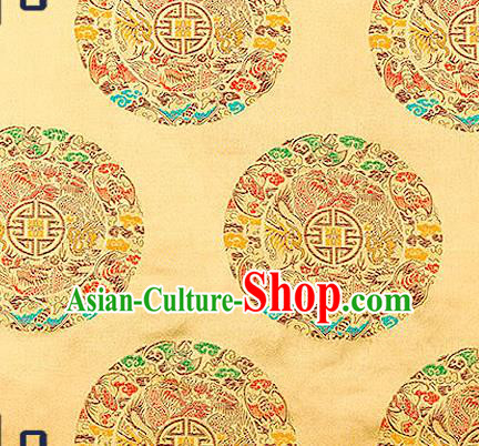 Asian Chinese Traditional Fabric Tang Suit Golden Brocade Silk Material Classical Dragons Pattern Design Satin Drapery