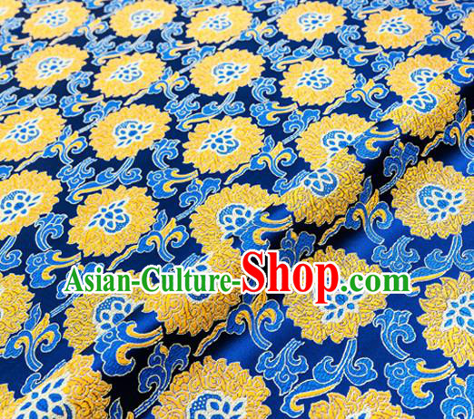 Traditional Chinese Royalblue Brocade Drapery Classical Lotus Pattern Design Satin Tang Suit Silk Fabric Material