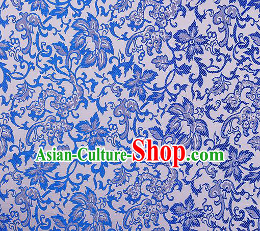 Chinese Traditional Cheongsam Blue Nanjing Brocade Material Silk Fabric Classical Pattern Design Satin Drapery