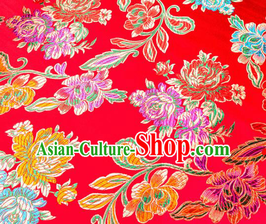 Traditional Chinese Tang Suit Silk Fabric Red Brocade Material Classical Peony Pattern Design Satin Drapery